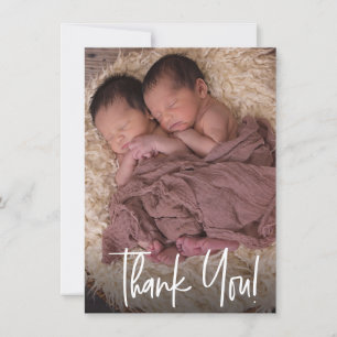 Moderne Handschrift Twins Foto Babydusche Dankeskarte
