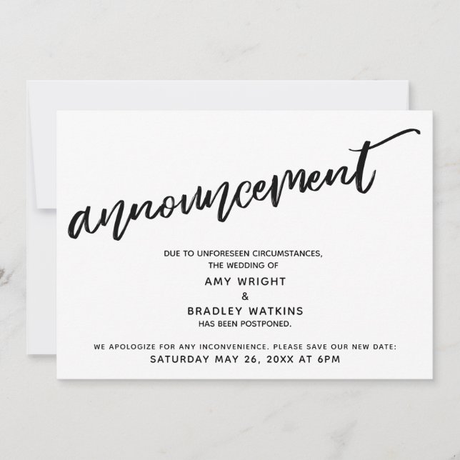 Moderne Handschrift verzögert Hochzeitsankündigung Einladung (Vorderseite)