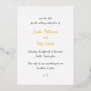Moderne handschriftliche einfache Hochzeit - Termi Folieneinladung