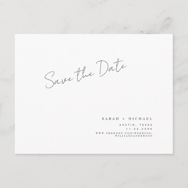 Moderne handschriftliche Schrift Hochzeit Termin m Postkarte (Vorderseite)