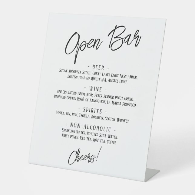 Moderne Handwriting-Header Einfaches Open Bar Menu Sockelschild (Vorderseite)