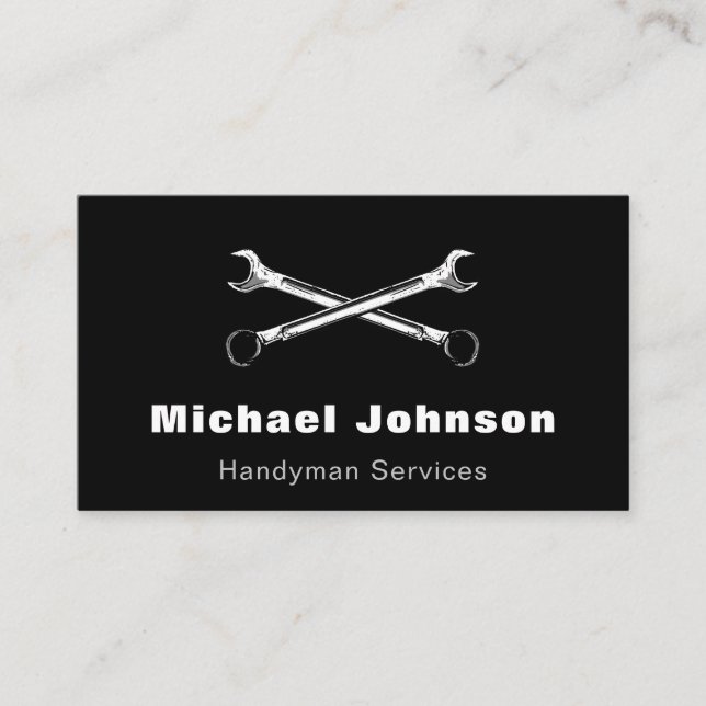 Moderne Handyman Services Black & White Minimalist Visitenkarte (Vorderseite)