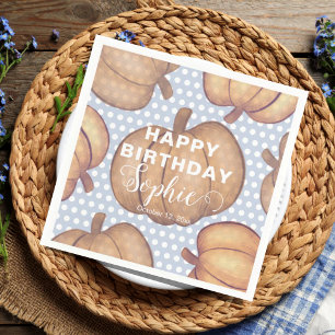 Moderne Happy Birthday Blau & Orange Kürbis-Party Serviette