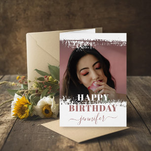 Moderne Happy Birthday Dusty Rose Foto-Vorlage