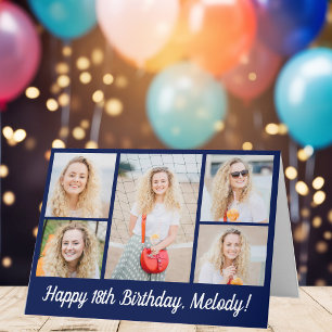 Moderne Happy Birthday Fotocollage Navy Blau Karte