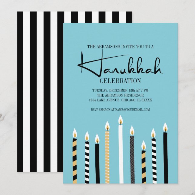Moderne Happy Hanukkah Candles Holiday Party Card Einladung (Vorne/Hinten)