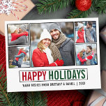 Moderne Happy Holidays 5 Foto Postkarte<br><div class="desc">Moderne Happy Holidays 5 Foto Green and Red Holiday Postcard</div>