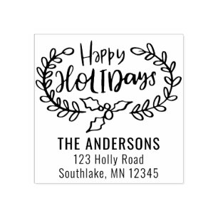 Moderne Happy Holidays Pinzette Rücksendeadresse Gummistempel