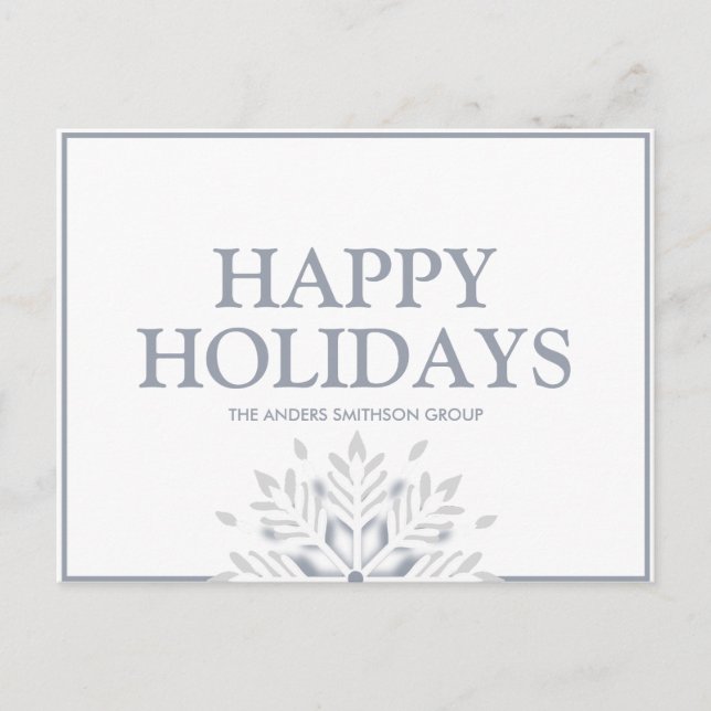 Moderne Happy Holidays Snowflake Business White Postkarte (Vorderseite)