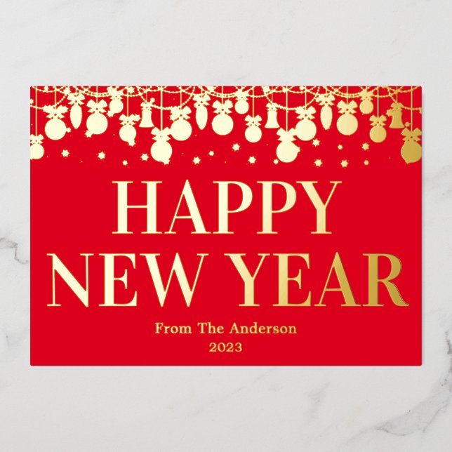 Moderne Happy New Year Business Foil Holiday Card Folieneinladung (Vorderseite)