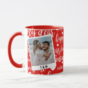 Moderne Happy Valentines Day Schriftzug Paar Foto Tasse