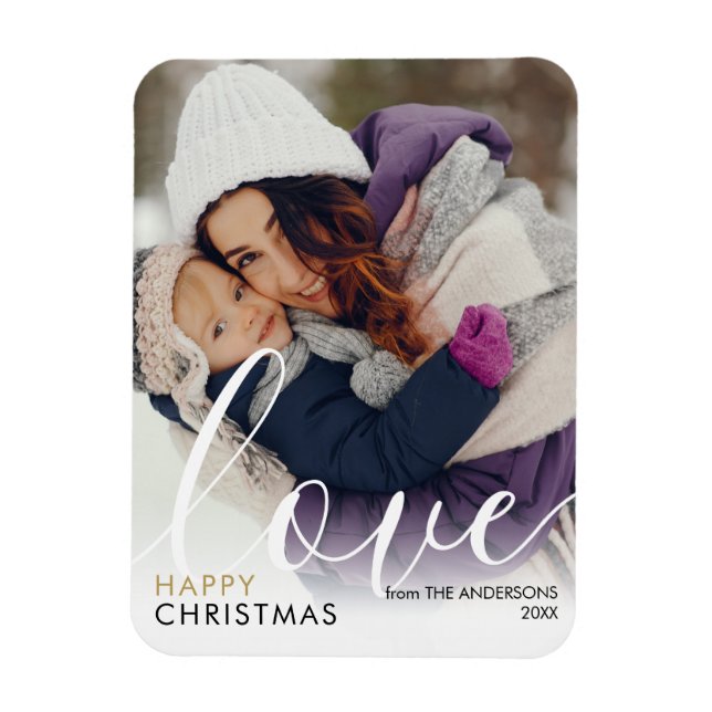 Moderne Happy Weihnachts Foto Script Liebe Chic Magnet (Vertikal)