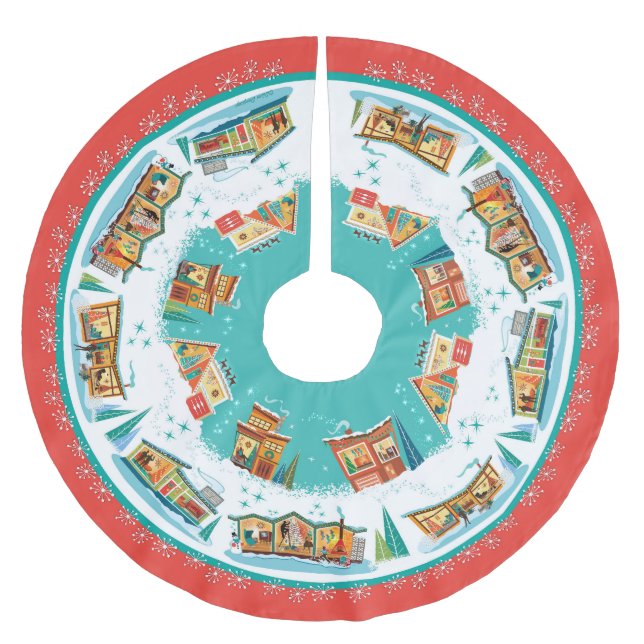 Moderne Häuser des Mittelalters Polyester Weihnachtsbaumdecke (Vorderseite)