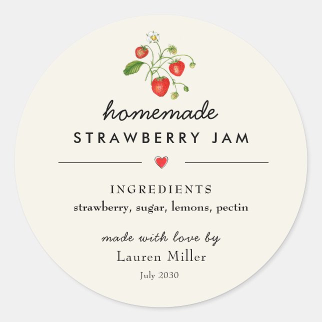 Moderne hausgemachte Strawberry-Marmelade-Aufklebe Runder Aufkleber (Vorderseite)