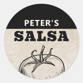 Moderne hausgemachte Tomaten-Salsa-Grunge-Design Runder Aufkleber