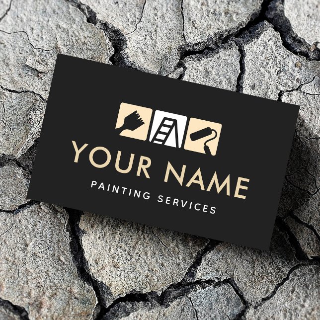 Moderne Hausmalereidienste Pinselrollenladder Visitenkarte (Von Creator hochgeladen)