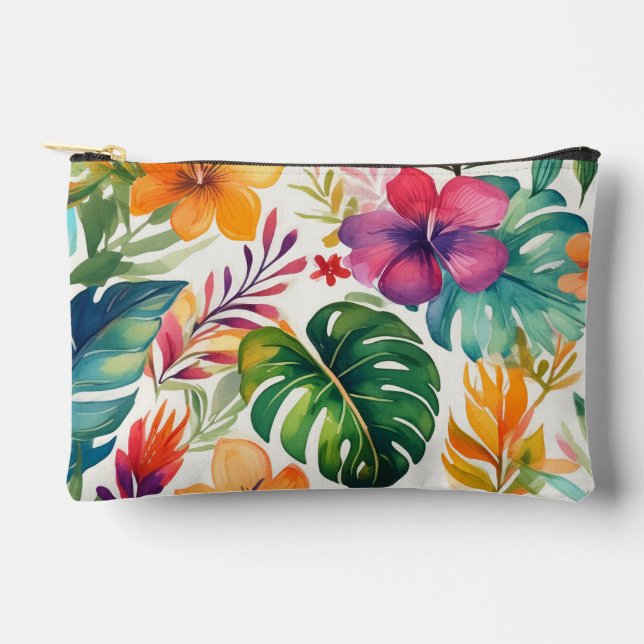 Moderne hawaiianische Druckmuster-Blume Zubehörtasche (Vorderseite)