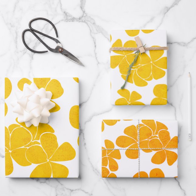 Moderne hawaiianische Druckmuster Plumerias Geschenkpapier Set (Vorderseite)