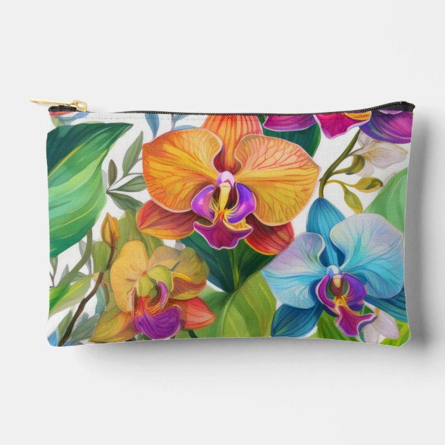 Moderne hawaiianische Orchideenmuster Zubehörtasche (Vorderseite)