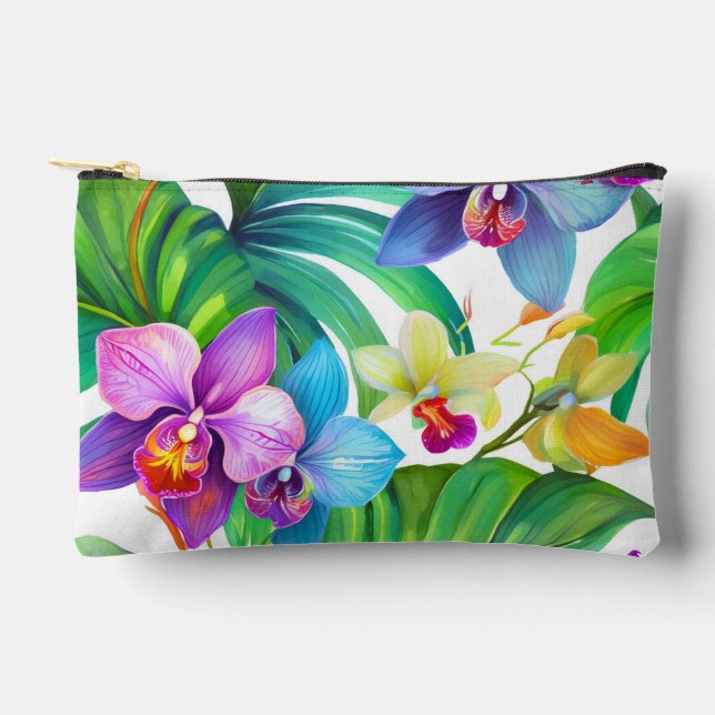 Moderne hawaiianische Orchideenmuster Zubehörtasche (Vorderseite)