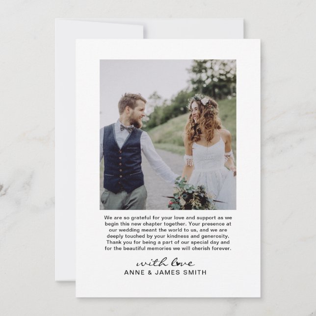 Moderne Heart Script Foto Collage Editable Message Dankeskarte (Rückseite)