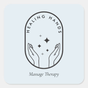 Moderne Heilende Hände Massage, Wellness Logo Blau Quadratischer Aufkleber
