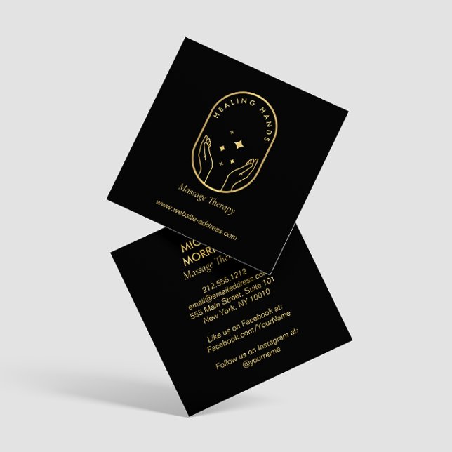 Moderne Heilhandmassage, Wellness Gold Logo Quadratische Visitenkarte (Von Creator hochgeladen)
