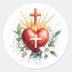Moderne Heiliges Herz Jesu katholisch florales Kre Runder Aufkleber
