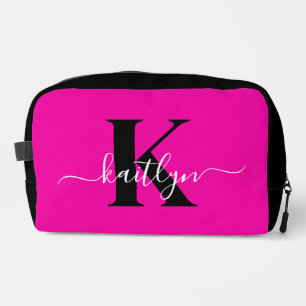Moderne Heißrosa Schwarze Schrift Monogramm Waschbeutel