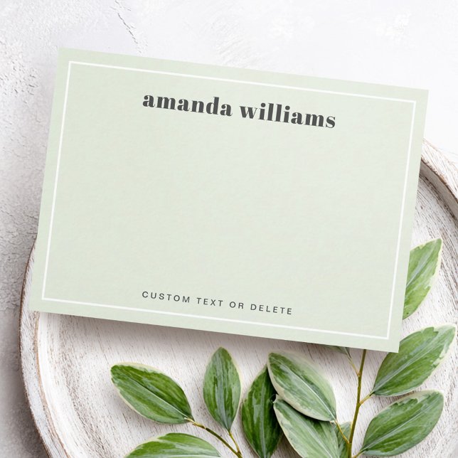Moderne hell hellgrüne Namens- und Text-Mini-Notiz Visitenkarte (Modern light sage green name & text mini notecard business card)