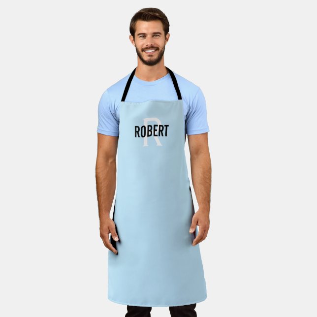 Moderne hellblaue Menschenmonogramm-Schürze Schürze (Getragen)