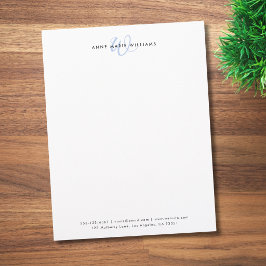 Moderne hellblaue Schriftmonogramm Briefbogen
