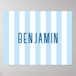 Moderne hellblaue und weiße Streifen-Namensschild Poster