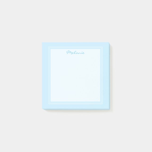 Moderne hellblaue weiße Rand Schrift Post-it Klebezettel (Vorderseite)