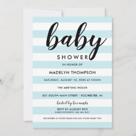 Moderne helle blaue Streifen Babydusche Einladung