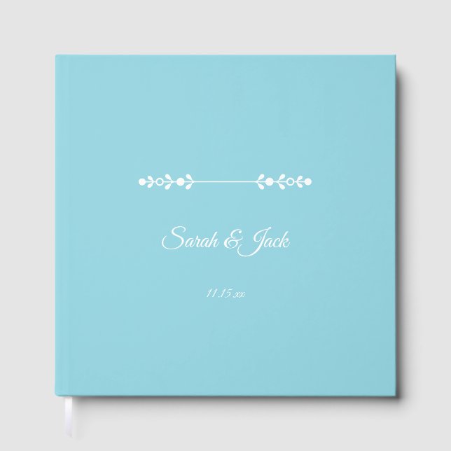 Moderne helle Blauen und Weiße Hochzeit Gästebuch (Vorderseite)