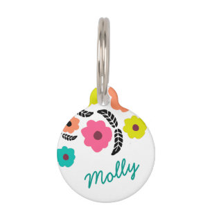 Moderne, helle Blume und Personalisiertes schwarze Haustiermarke