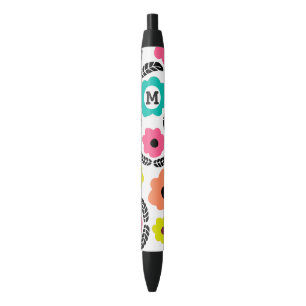 Moderne, helle Blume und Schwarzleder-Monogramm Kugelschreiber