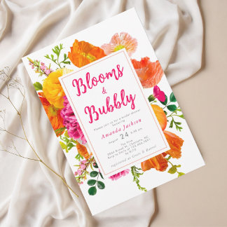 Moderne, helle Blumenblumen & Bubbly Brautparty Einladung