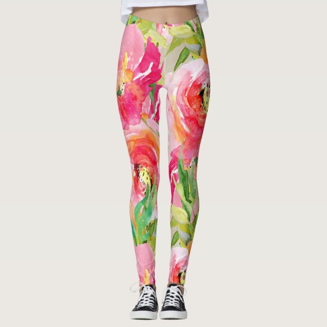 Moderne, helle Farben rustikale Wasserfarbe Leggings (Vorderseite)