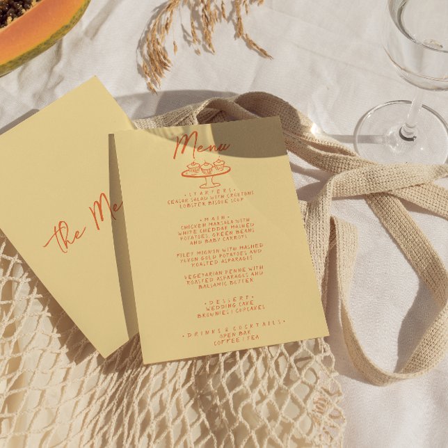 Moderne, helle, farbenfrohe Retro-Hochzeit Menükarte (Von Creator hochgeladen)