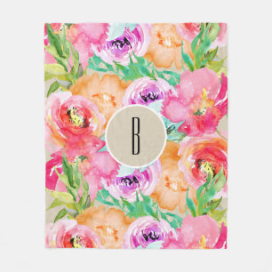 Moderne Helle Farbige Florale Wasserfarben Kraft Fleecedecke