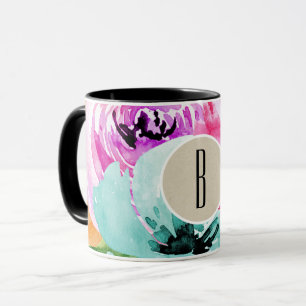 Moderne Helle Farbige Frühlingsblumen Wasserfarbe Tasse