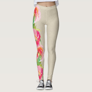 Moderne Helle Farbige Rustikale Florale Wasserfarb Leggings