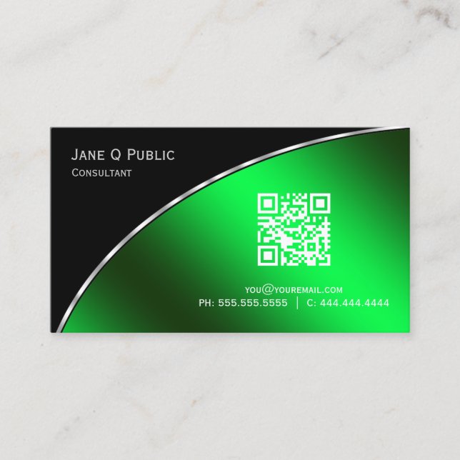 Moderne, helle grüne QR Elegant Beruflich Visitenkarte (Vorderseite)