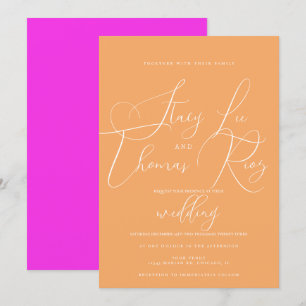 Moderne, helle Hübsche Drehschrift Orange Pink Wed Einladung