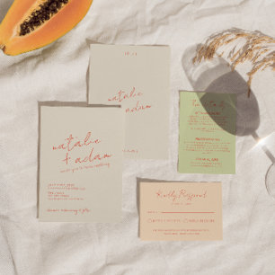 Moderne helle Orange Retro Fun Whimsical Wedding Einladung