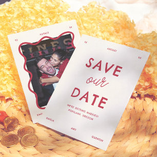 Moderne helle Retro-Wellenrahmen-Foto-Hochzeit Save The Date