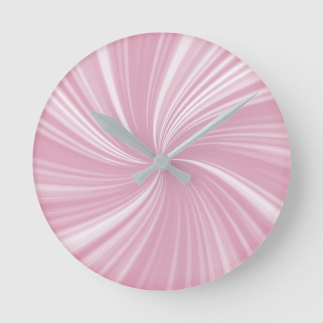 Moderne, helle Rose Pink Radiant Twirl Style Runde Wanduhr (Vorderseite)