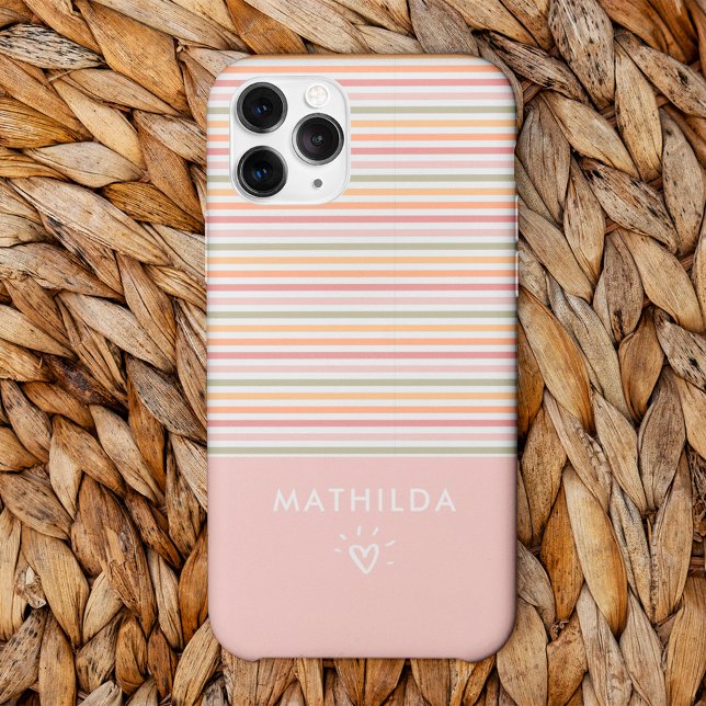 Moderne, helle Streifen Case-Mate iPhone Hülle (phone case with striped pattern and name)